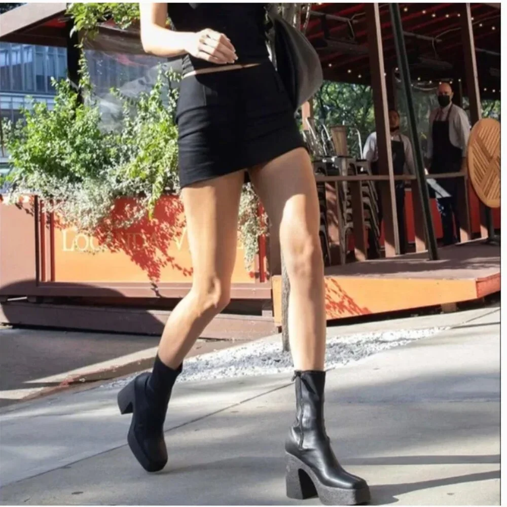 Stella McCartney‎ Skyla Black Leather Platform Chunky Boots 38